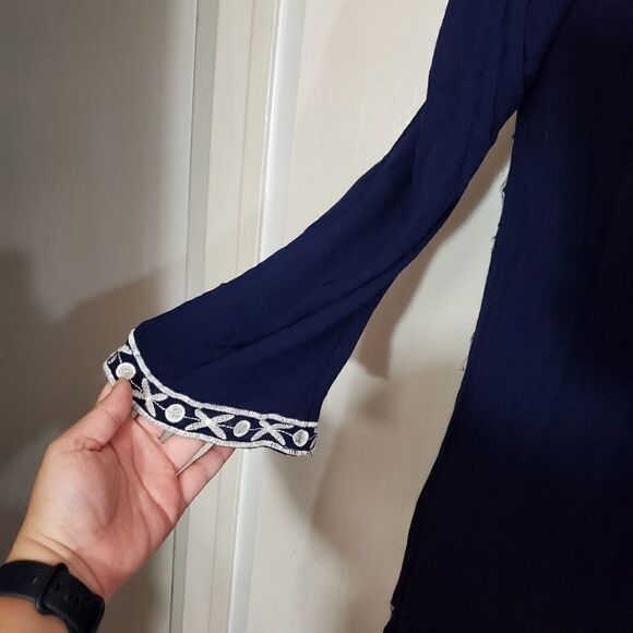 Blue embroidered dress  sz Small - Picture 4 of 9